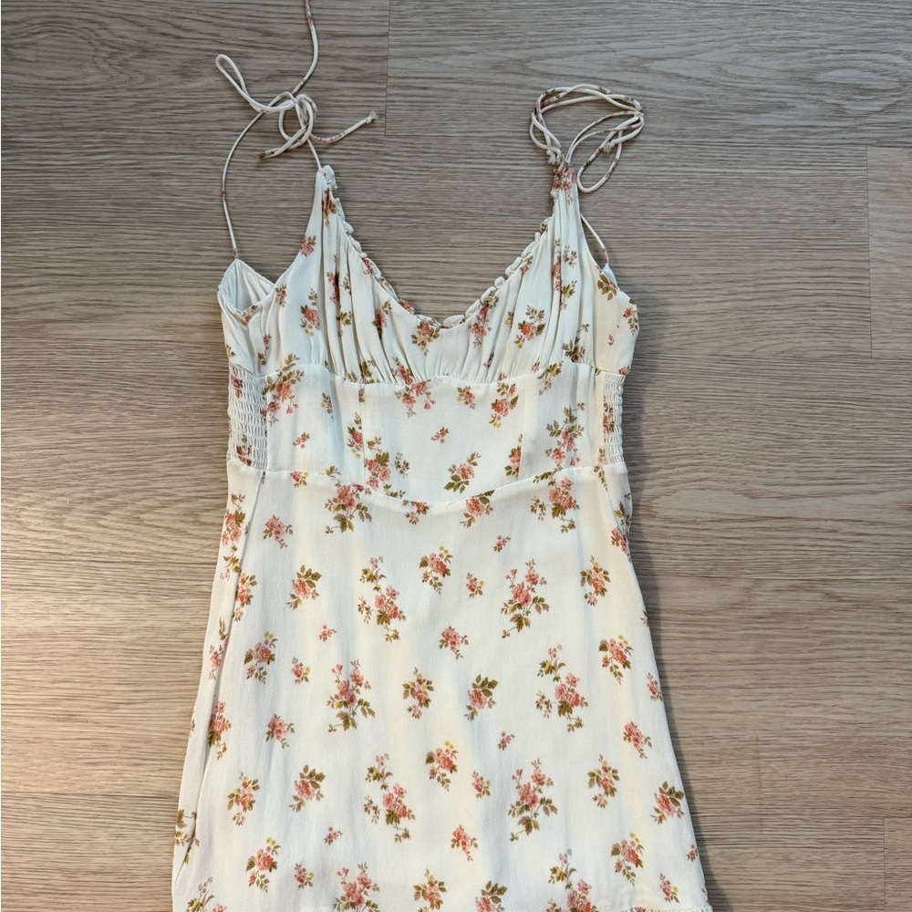 Reformation Floral Mini Dress - Cream and Pink
